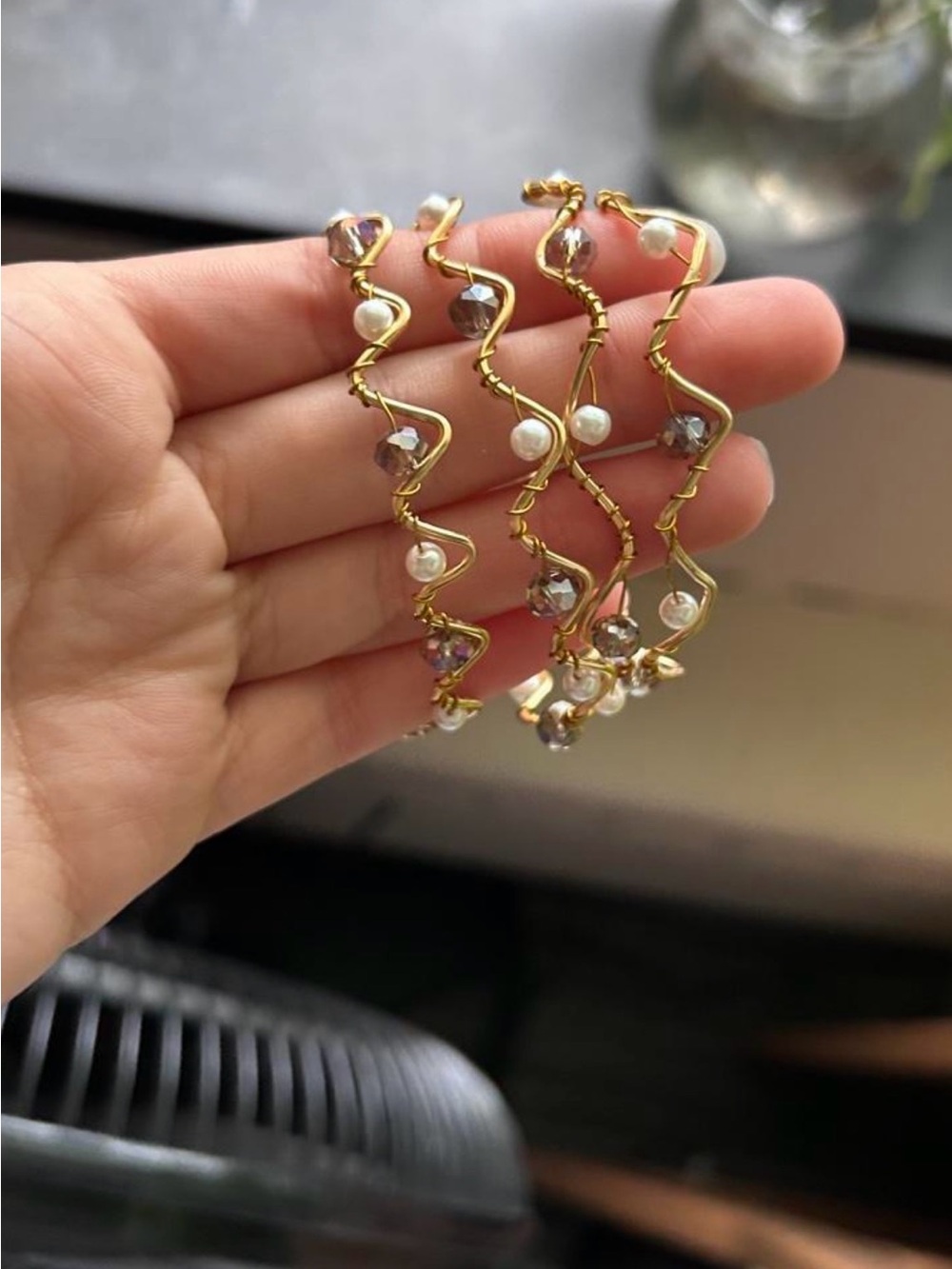 Gold Wave Pearl & Crystal bracelet- Women Jewelry